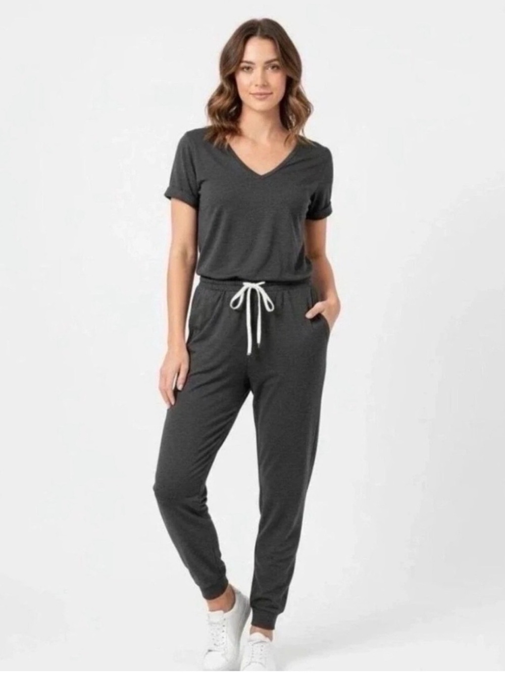 Vuori All Day Jumpsuit Med Knit Athleisure Casual Sporty Loungewear Travel Gray